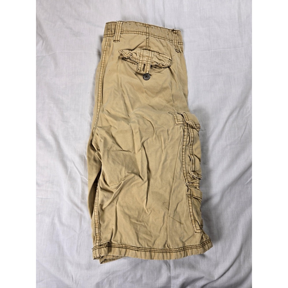 Iron Co Cargo Shorts Mens 32 Beige Canvas Utility Pockets Relaxed Fit Summer